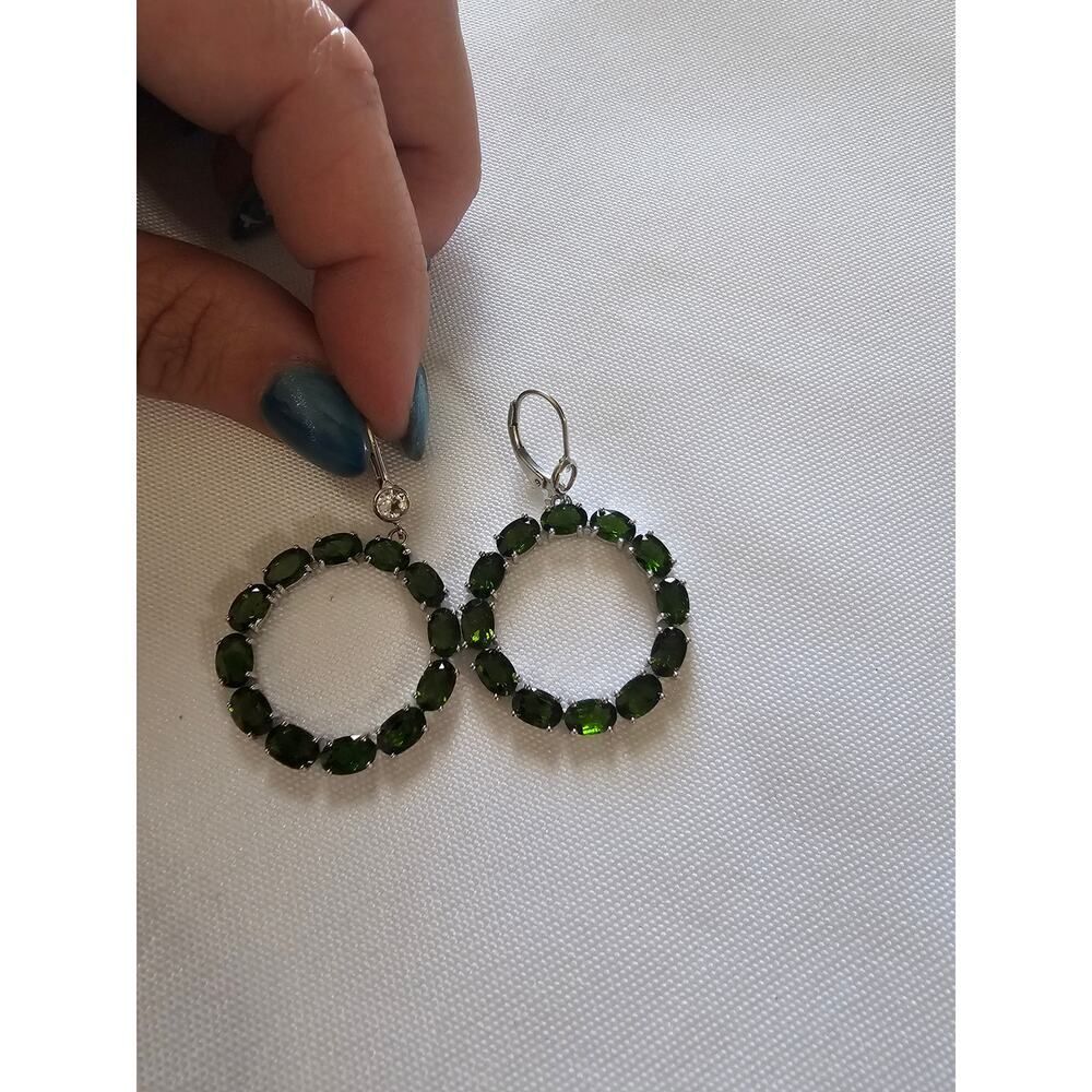 JTV Chrome Diopside White Topaz Earrings 11ct Rhodium over Silver Dangle Circle - Picture 10 of 11